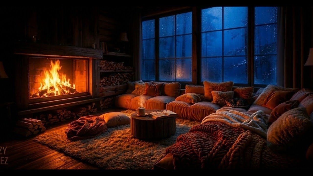 Cozy Dark Academy Ambience: Soft Rain & Crackling Fireplace in a Gothic Library