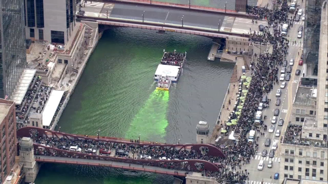 Chicago's green river dyeing for St. Patrick's Day 2026