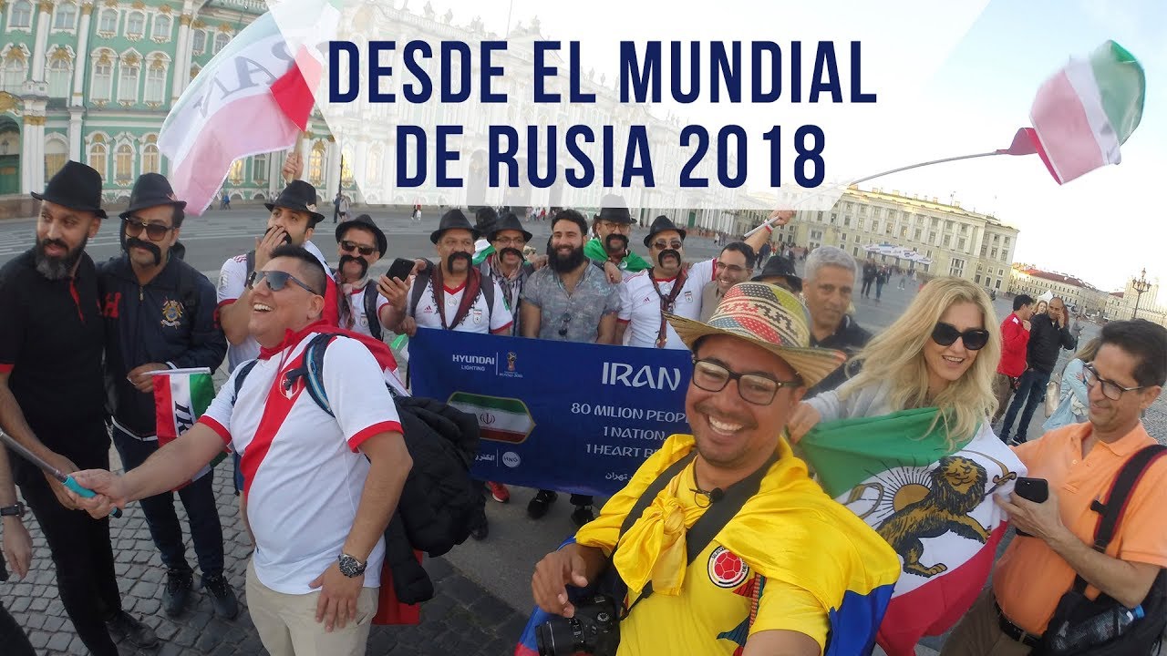 RODEADO DE HINCHAS  PERUANOS E IRANIES HOY   COLOMBIANO EN RUSIA 2018 DESDE SANPETERSBURGO
