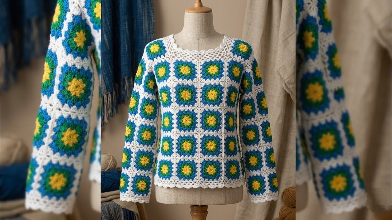 ¡Como tejer! Cuadro Granny flor 3D para blusa 👚