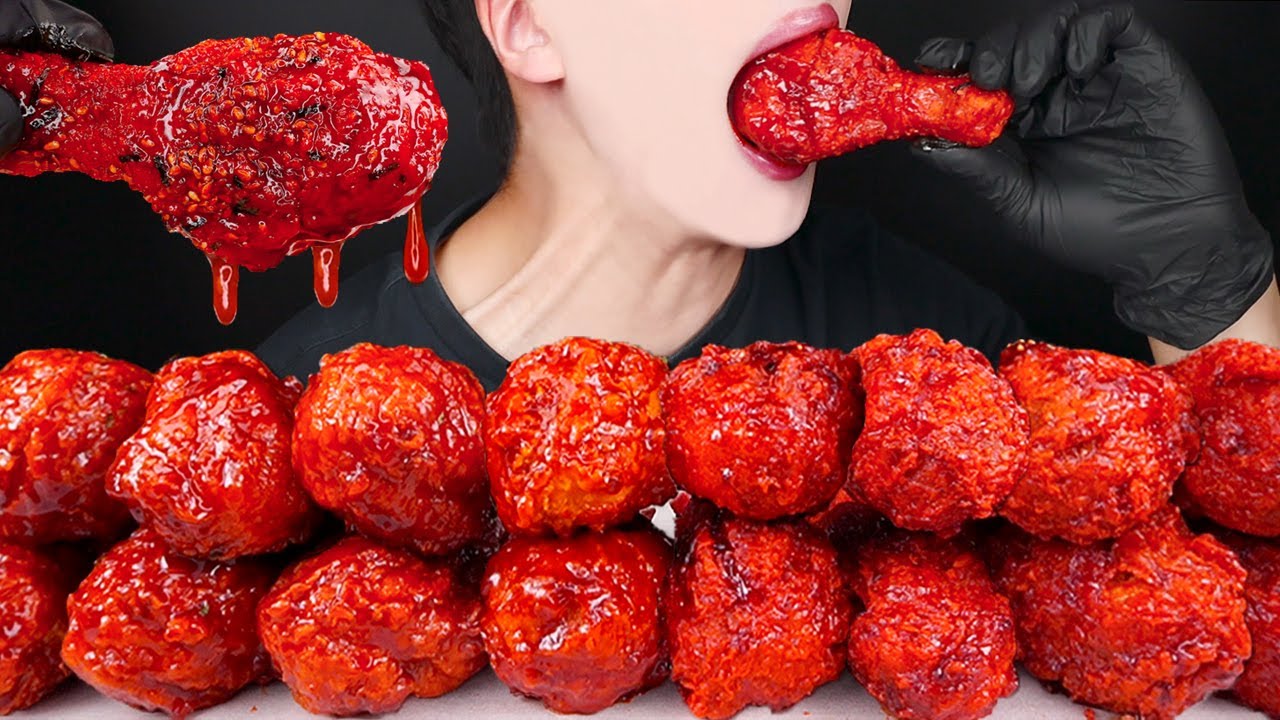 ASMR SPICY FIRE CHICKEN FRIED CHICKEN MUKBANG 불닭치킨 양념치킨 먹방 辛い チキン 咀嚼音 モッパン ayam pedas EATING SOUNDS