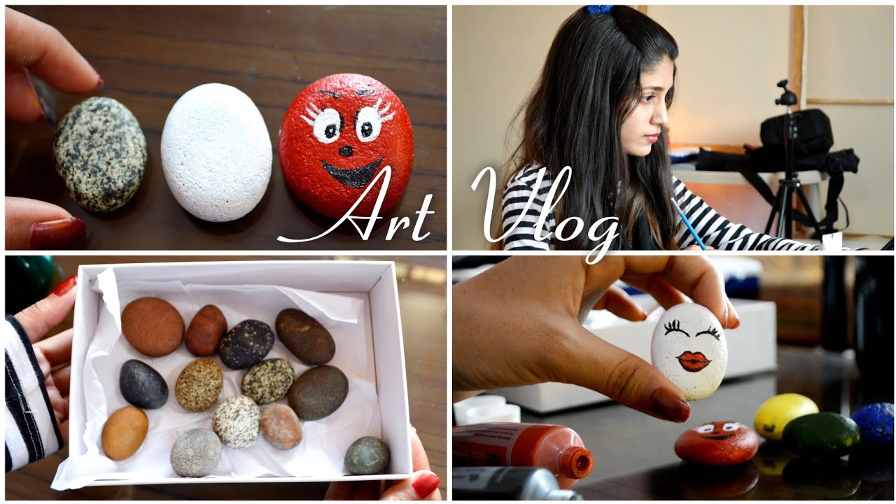Amazing Pebble Emoji Painting & Art Vlog | Emoji Art, Stone Painting In Acrylic - DIY