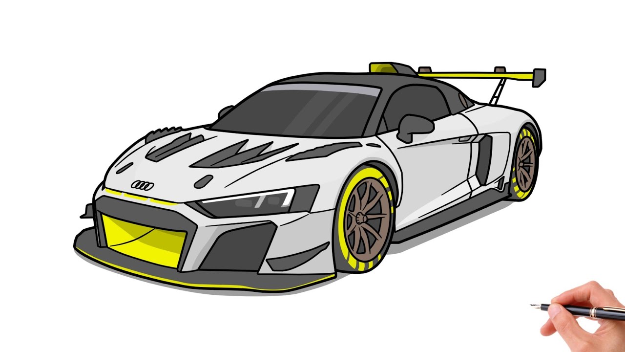 How to draw AUDI R8 LMS GT2 / drawing an audi r8 v10 2019 sports car
