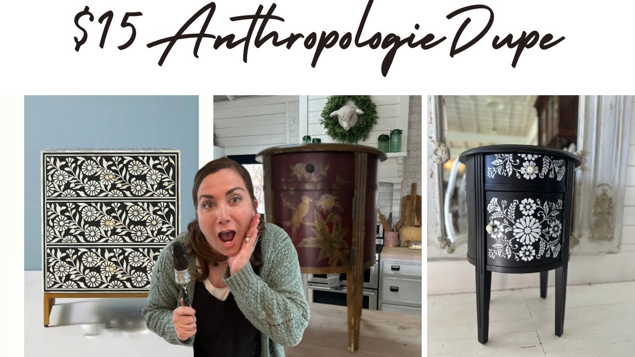 Anthropologie Dupe - $15 Thrift store makeover - High End Home Decor - How to paint black furniture
