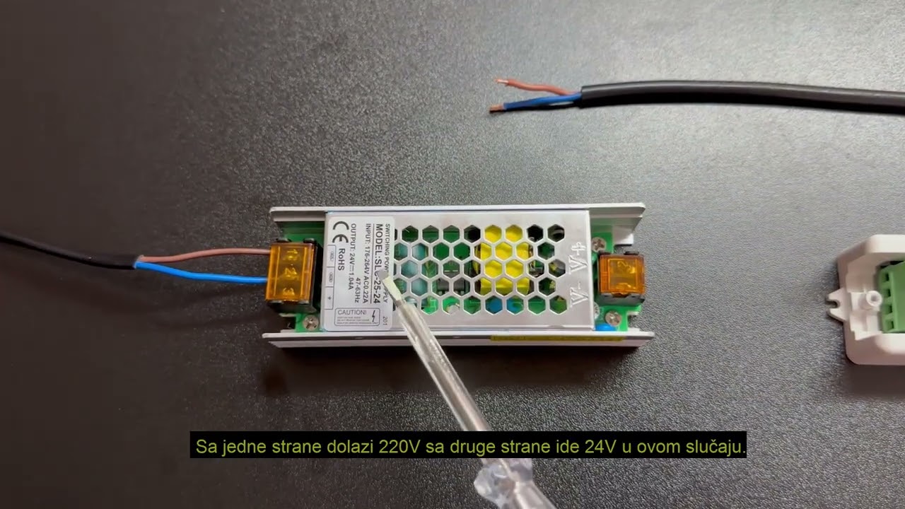 Povezivanje LED trake, napajanja i dimer-a (LC-2801+LC-2501NS)  s aluminijskim profilom