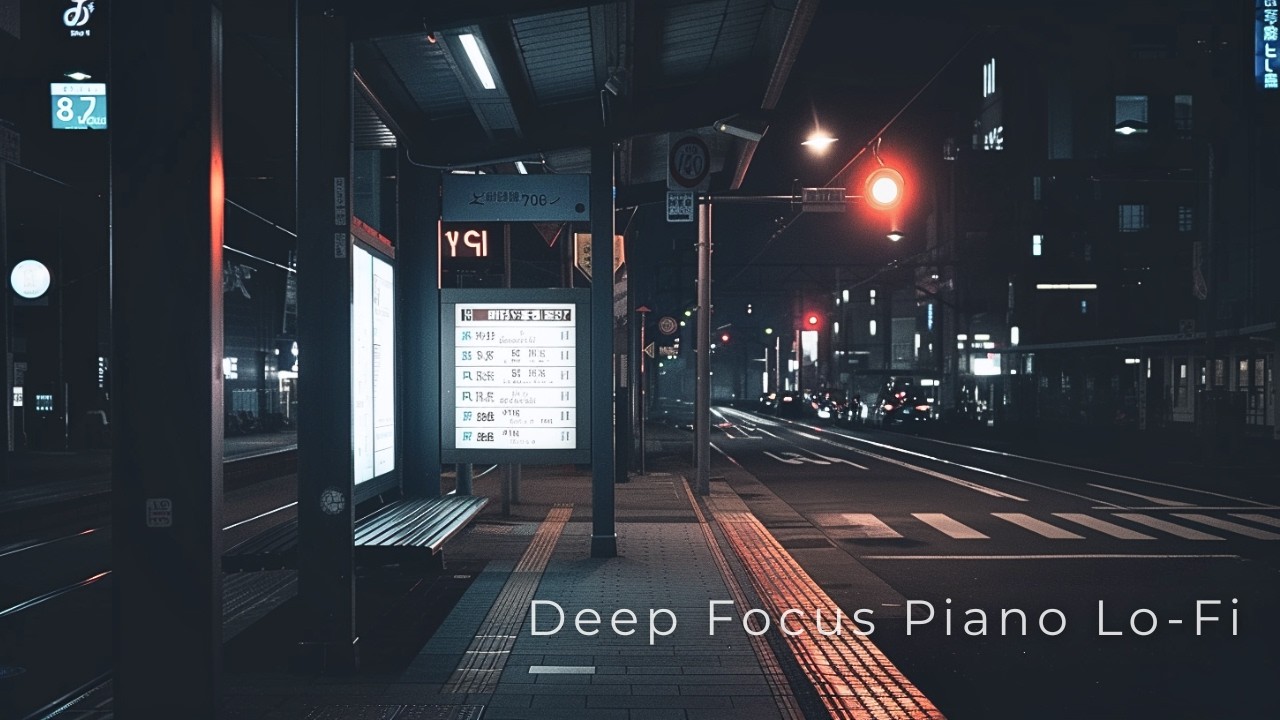 Deep Focus Piano Lofi 🚏 Midnight Bus Stop in Japan [1 Hour for Study / Relax]