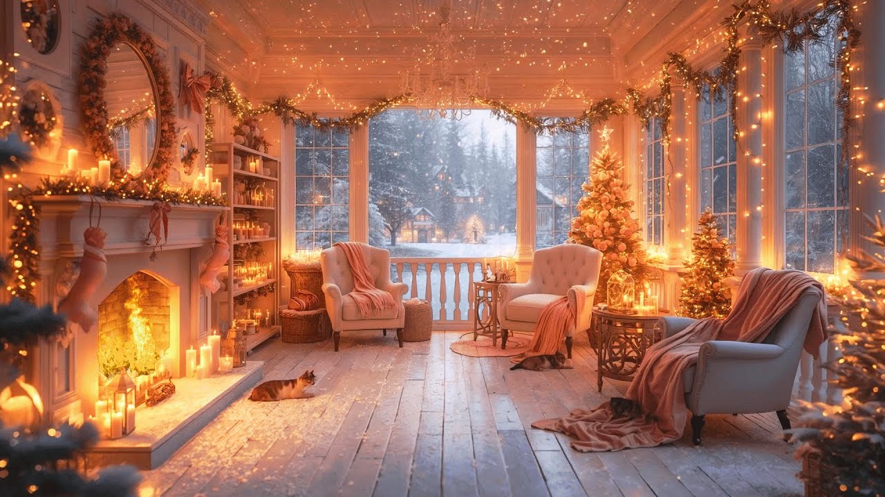 Whimsical Christmas Porch Ambience | Enchanted Fireplace Fire Sounds | Cozy Magical Winter Porch
