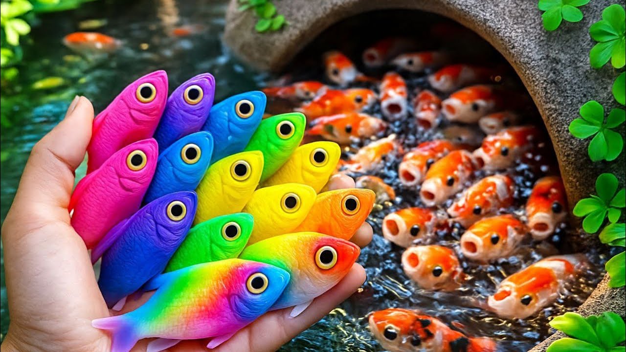 Colorful Fish Collection! Vibrant Fake & Real Fish in the Pond 🐟✨ |