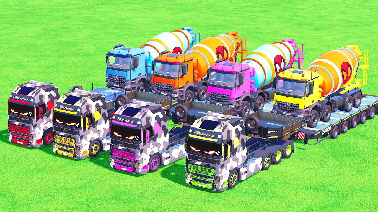 Garage with Colors - ALL MIXER TRUCK WITH DOUBLE FLATBED TRAILER TRUCK, TATRA, INTERNATIONAL,VOLVO
