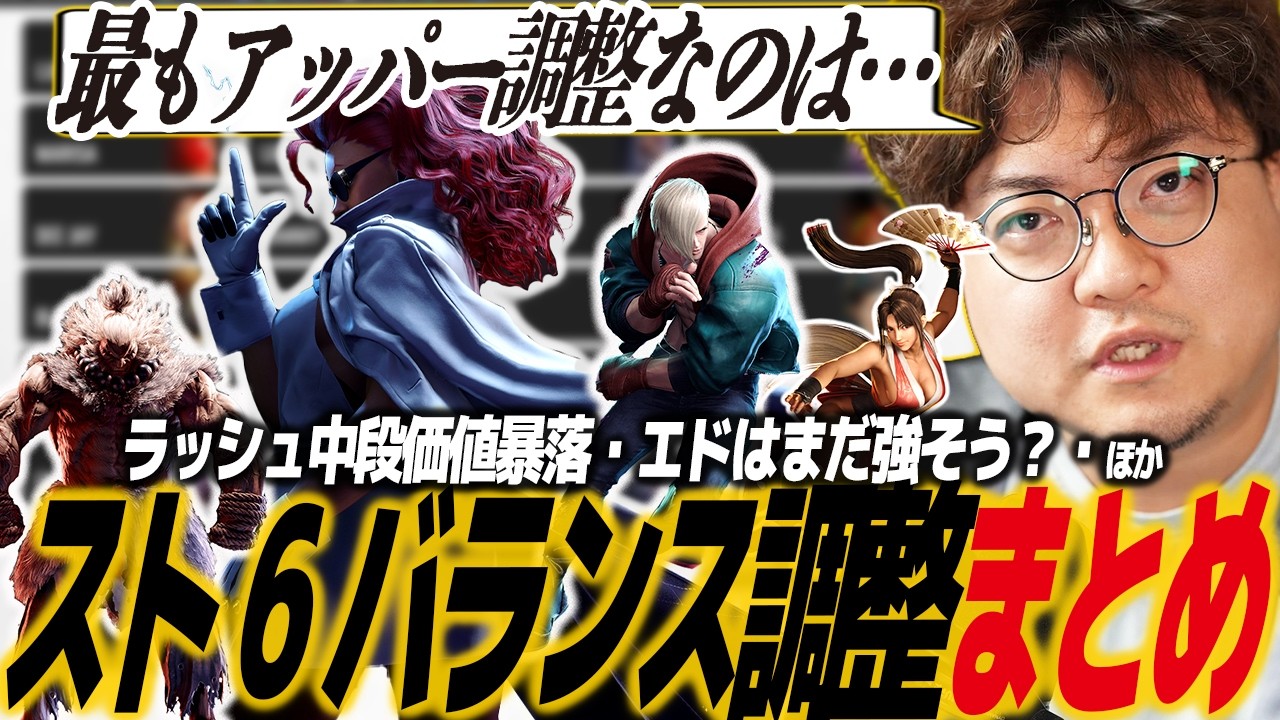 【スト6】バランス調整まとめ！エド・不知火舞の調整の行方、豪鬼弱体化、JPは柔道没収、リュウ初めての下方修正/SF6/SFL/SFリーグ/スト六