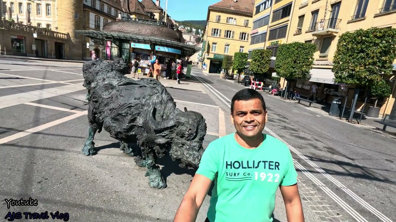 [4K] 🇨🇭 Switzerland Neuchatel Walking tour French speaking, Port De Neuchatel Hotel Du Marche Quai