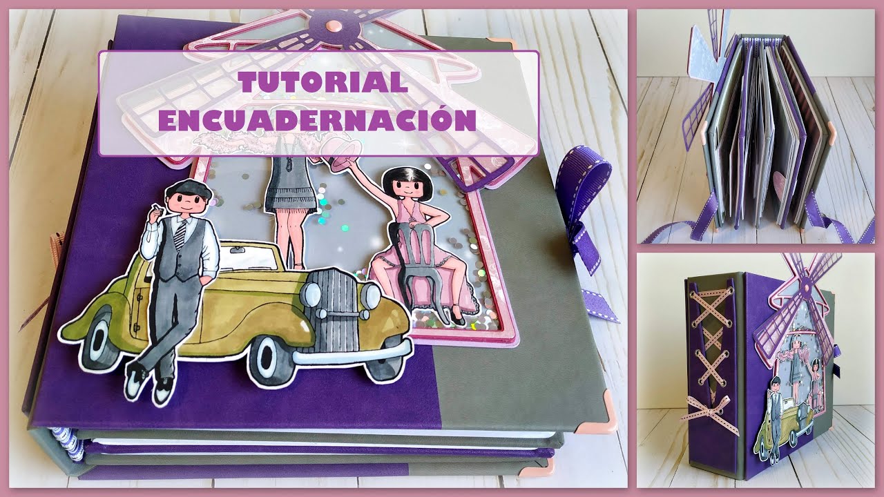 Tutorial encuadernación rusa sin coser album Cabaret. Archivo gratis silhouette del molino.