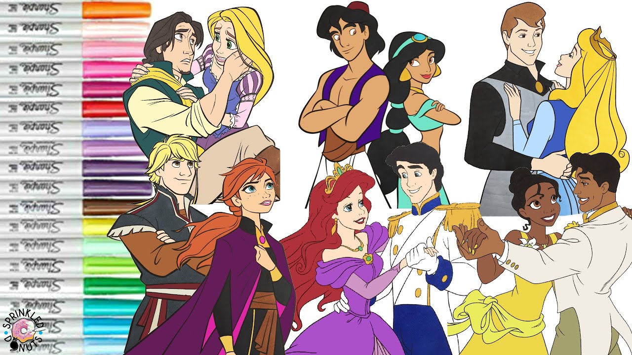 Disney Princess Coloring Book Compilation Aurora Phillip Ariel Eric Jasmine Aladdin Anna Kristoff