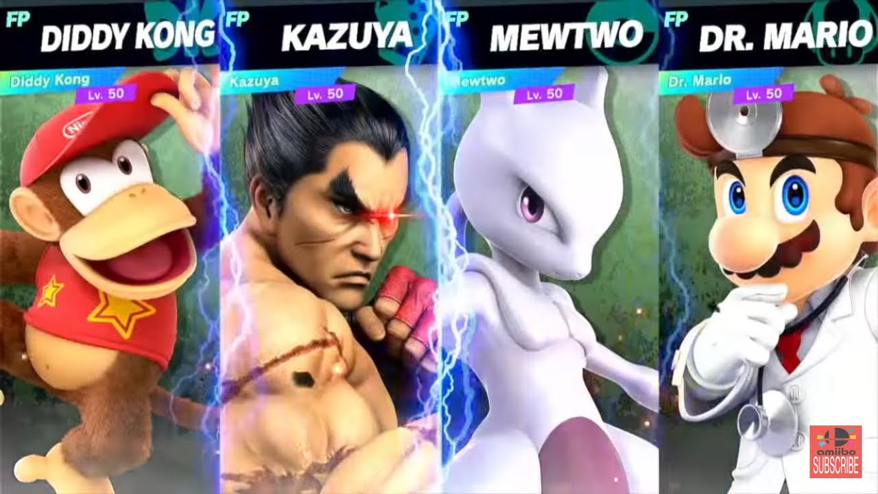 Super Smash Bros Ultimate Amiibo Fights Extra Diddy Kong v Kazuya v Mewtwo v Dr Mario