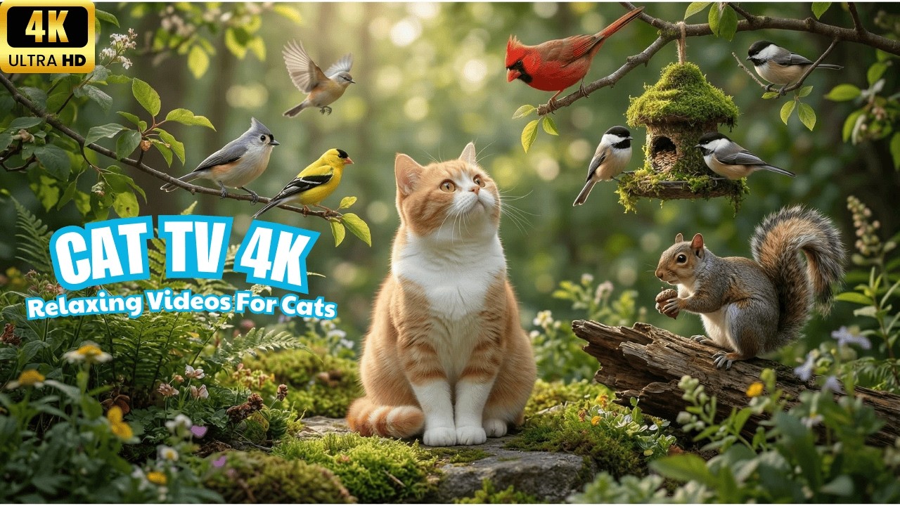 Bird Cat Garden 🐦 A Green Bird Paradise for Curious Cats | 4K UHD