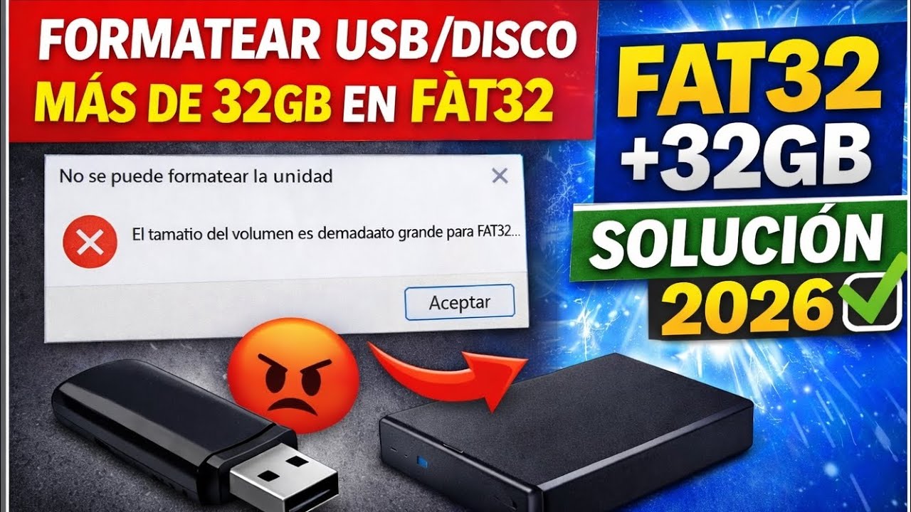 Cómo Formatear USB o Disco Duro de Más de 32GB a FAT32 💾 (Windows NO te deja) ❌ SOLUCIÓN 2026 ✅