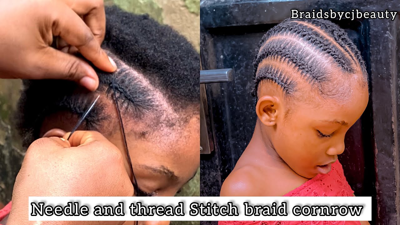 Needle and Thread stitch Cornrow Braid. (How-To. Detailed tutorial).