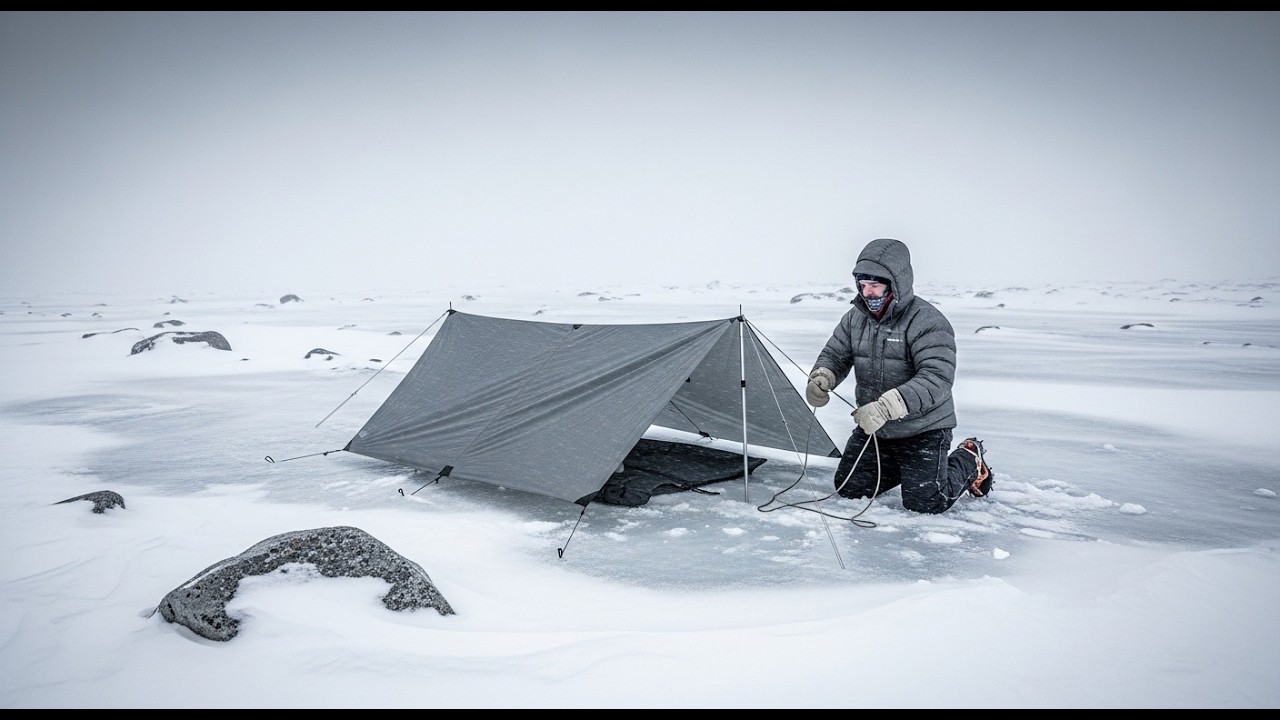 First Snow Solo Camping | Wood Stove Cooking & ASMR