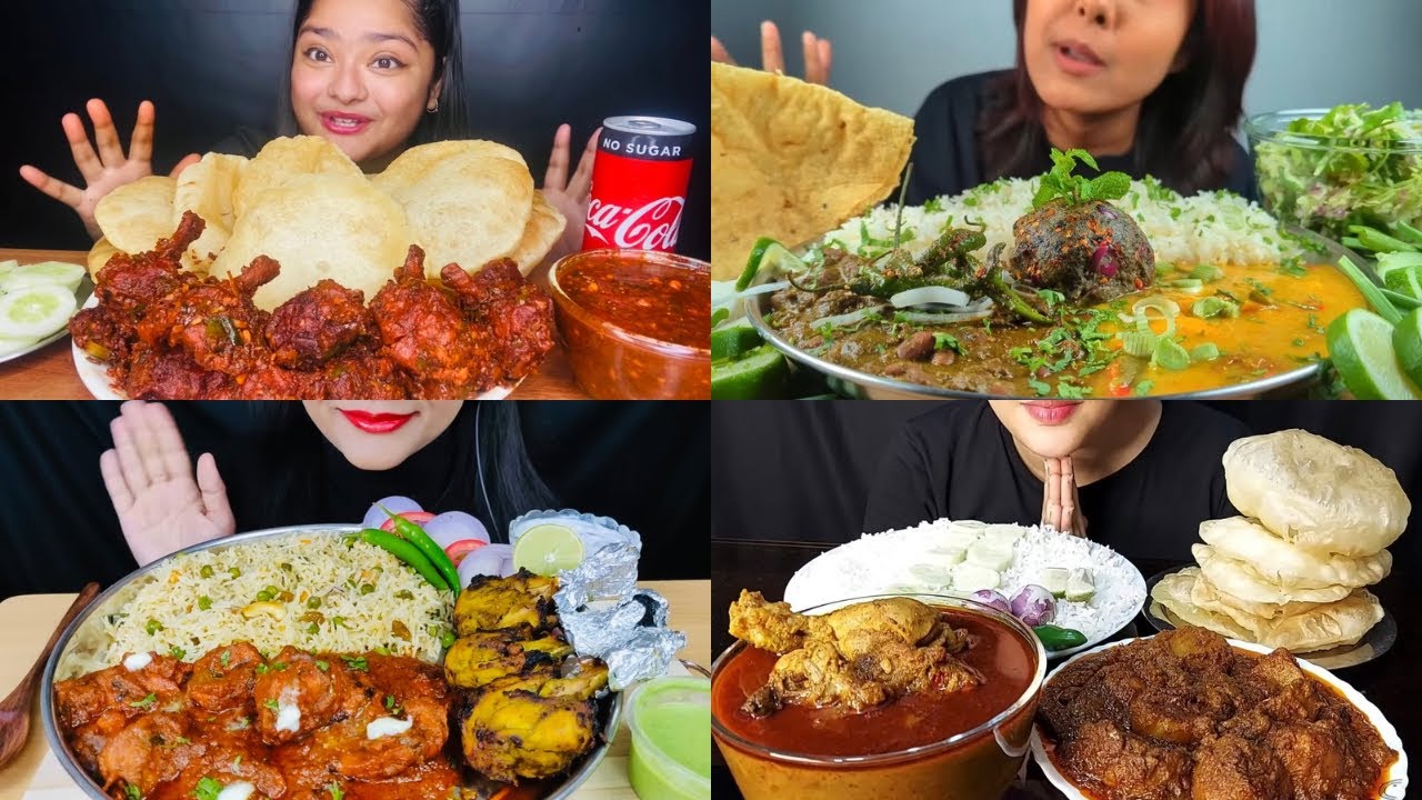 ASMR EATING PURI CHICKEN LOLLIPOP CHICKEN KOSHA DAL CHAVAL 🤤 INDIAN FOOD MUKBANG COMPILATION 