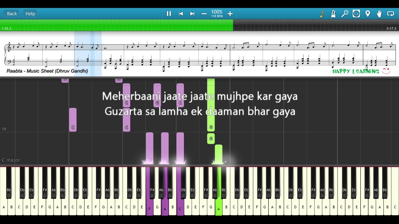 ♫ RAABTA (Easy to Advanced) || Piano Tutorial + Music Sheet + MIDI with Lyrics