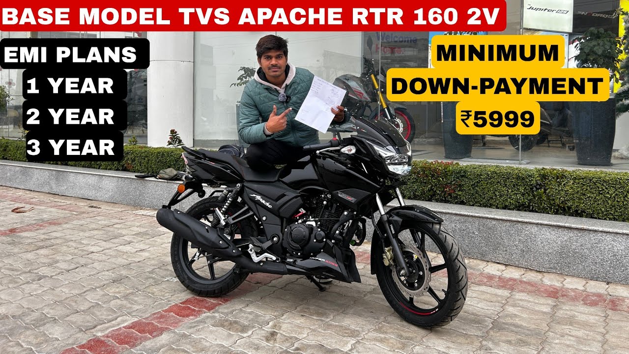 2026 ALL BLACK COLOUR BASE MODEL TVS APACHE RTR 160 2V  LOW DOWN PAYMENT AND EMI OPTION 1 TO 3 YEAR
