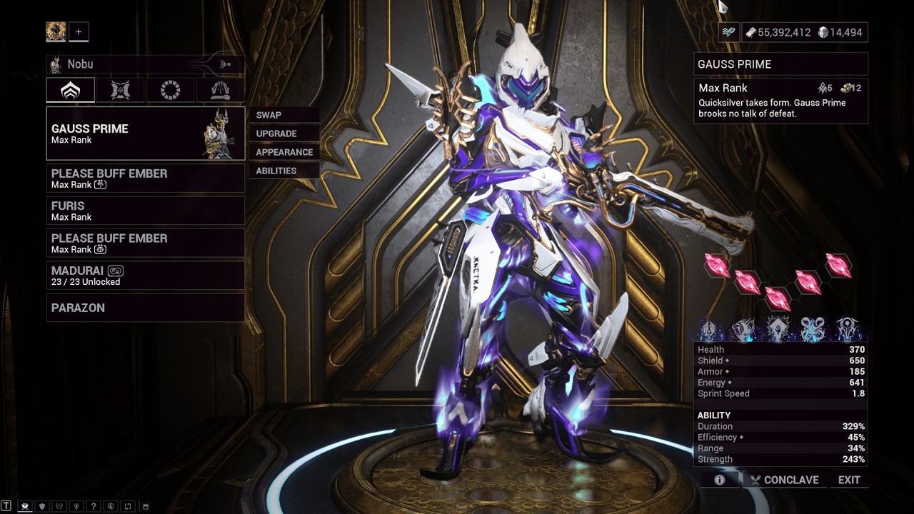 Warframe Maximum Investment - Gauss Prime (Level Cap/Level 9999) | The Shadowgrapher