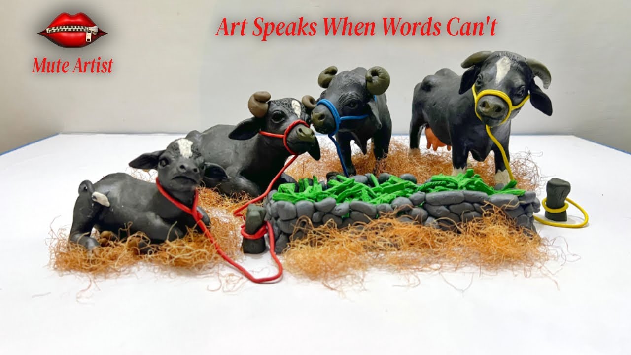 Buffalo Family Clay Art | Handmade Polymer Clay Animals