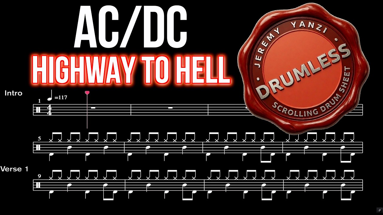 ACDC - Highway To Hell - Drumless (with scrolling drum score)