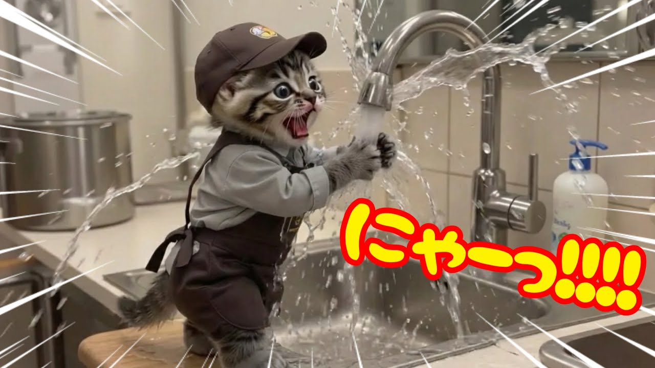 大事件発生!? 子猫ちいちゃん、ファミレス初バイトでまさかの水浸し！