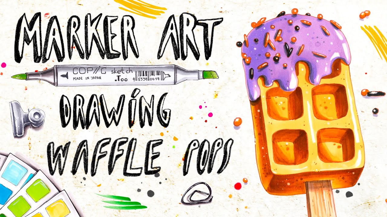 How to Draw Waffle Pops with Copic Markers || Drawing Realistic Waffle || Autumn drawing ideas