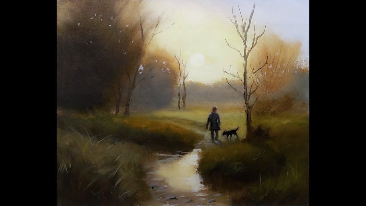 How to oil paint misty trees and path.  A fully narrated lesson