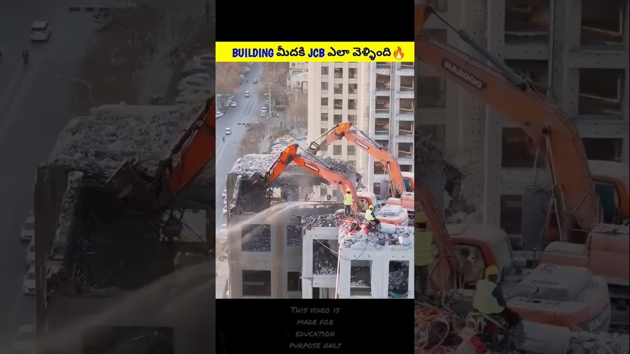 How This JCB On Building Top 🔥 #telugufacts #telugu #shorts #viralnews #viral