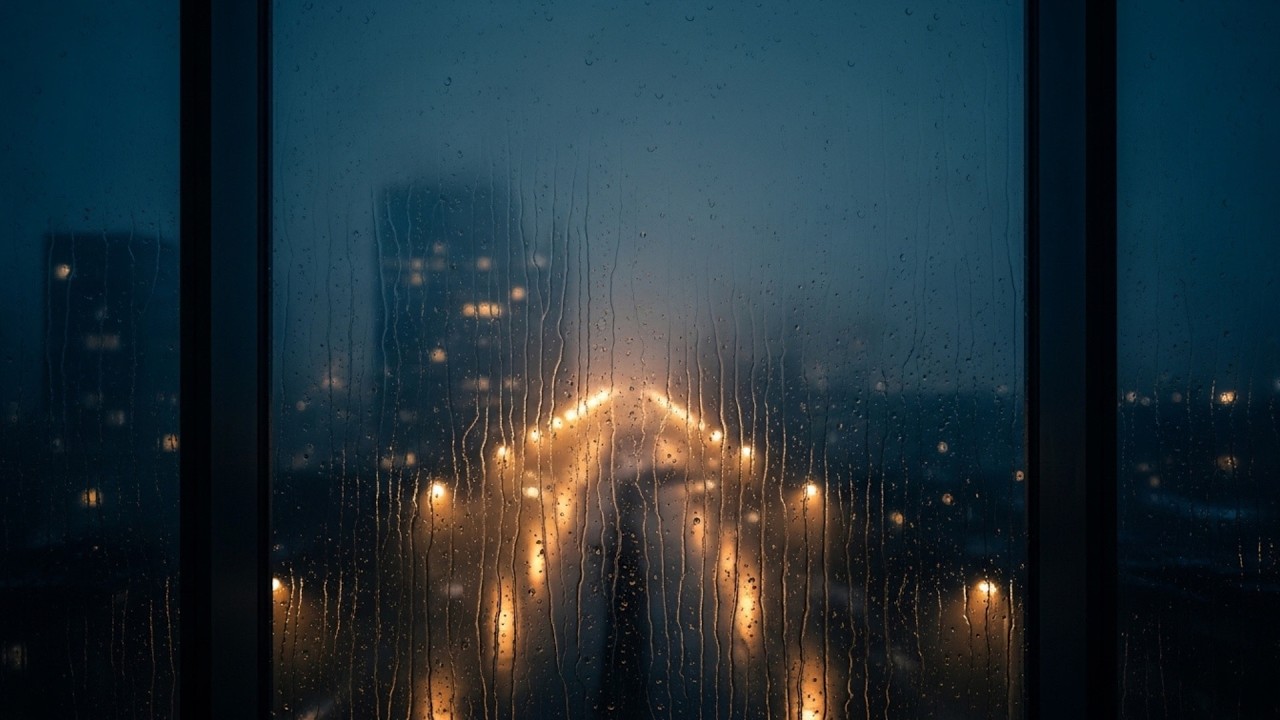 I Stayed Here Watching the Rain Fall Over the City Lights | Rain Ambience