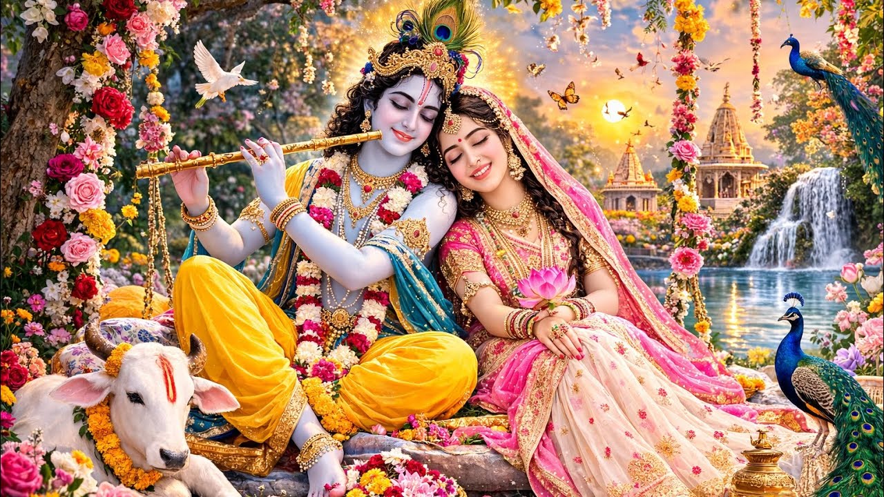 राधे राधे नाम जपो 🙏Radha’s love is the purest path to reach Lord Krishna. 🌸🦚🌸