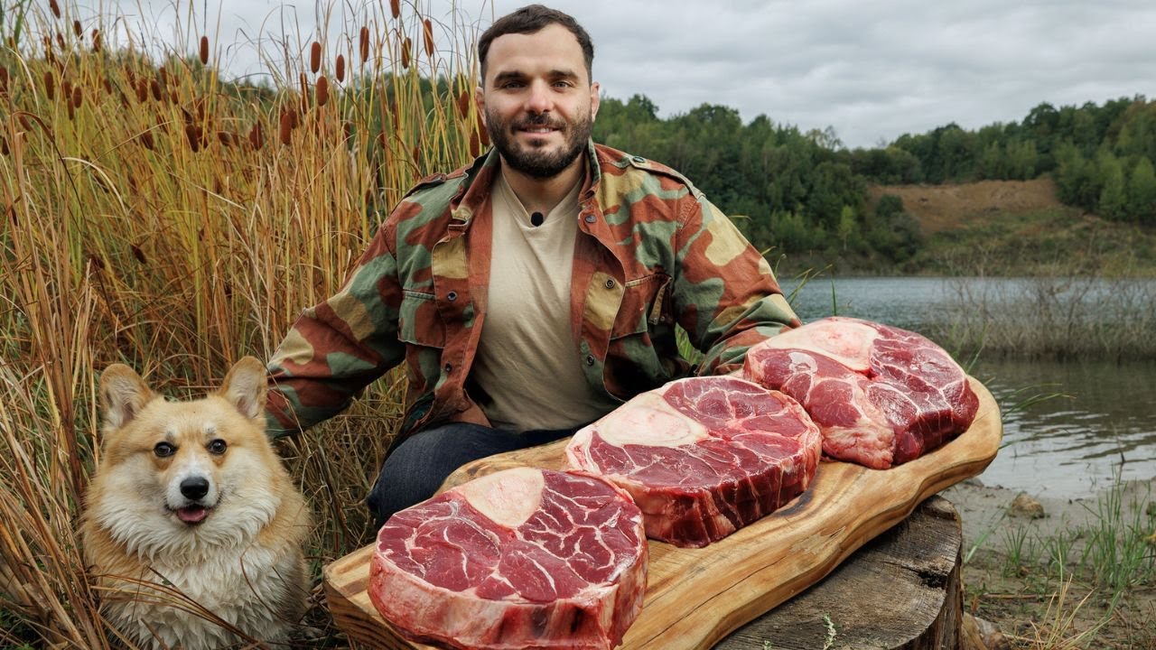 Grilling GIANT Ossobuco Steaks in the wild | ASMR. Outdoor Cooking