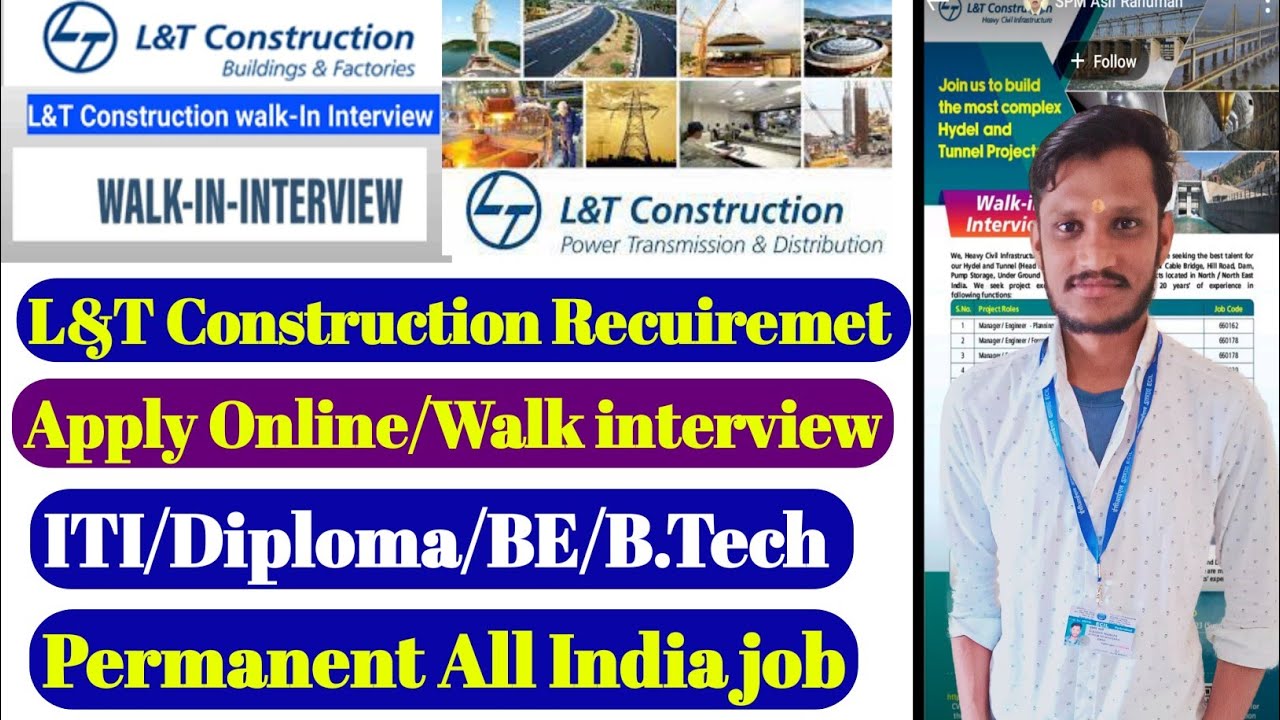 L&T Construction Recruitment 2023 | ITI/Diploma/Degree | L&T Company Jobs | Technician/Engineer jobs