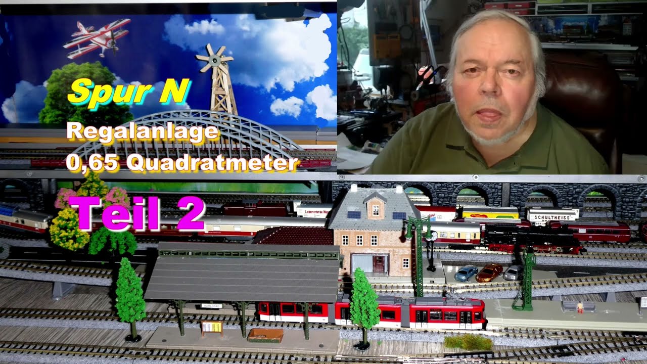 Spur N Modellbahn Regalanlage, 160 x 40 cm, 11 Meter Gleise, 11 Weichen, gleichz. 3 Bahnen, Teil 2
