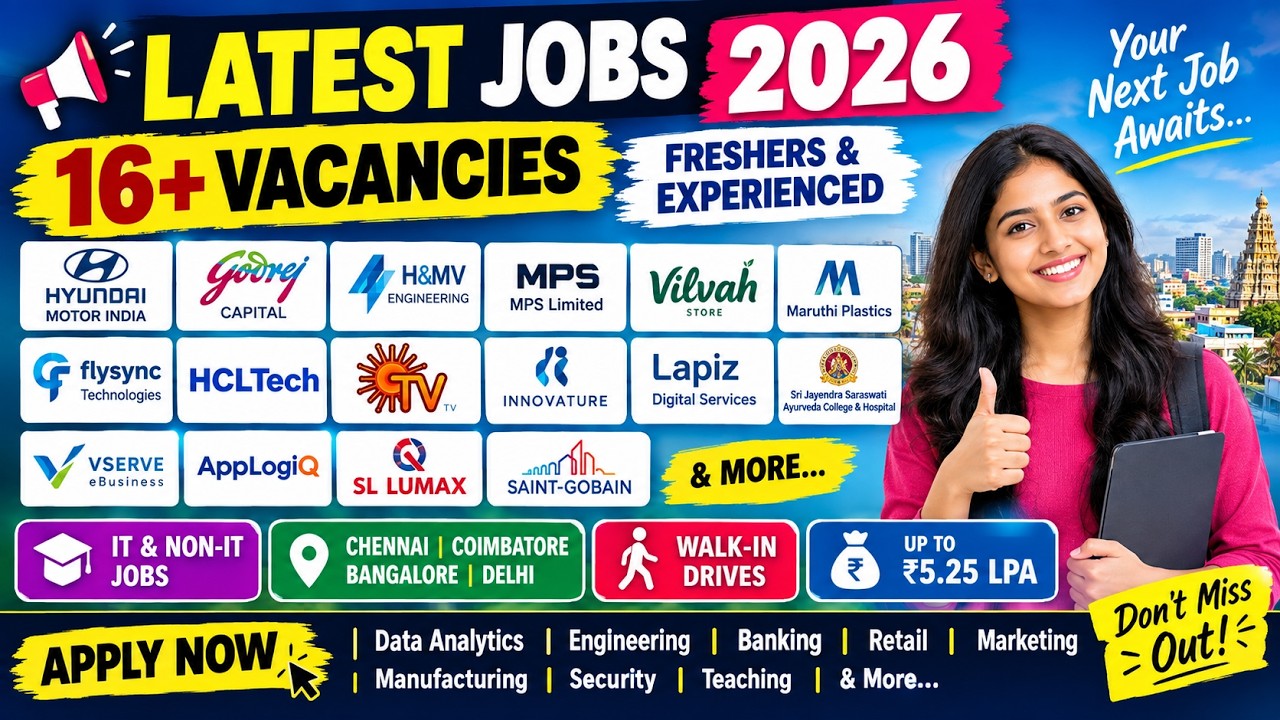 Chennai Jobs Alert 🔥 HCLTech Walk-In, SL Lumax, Hyundai & 13 More Openings (Sep 2026)