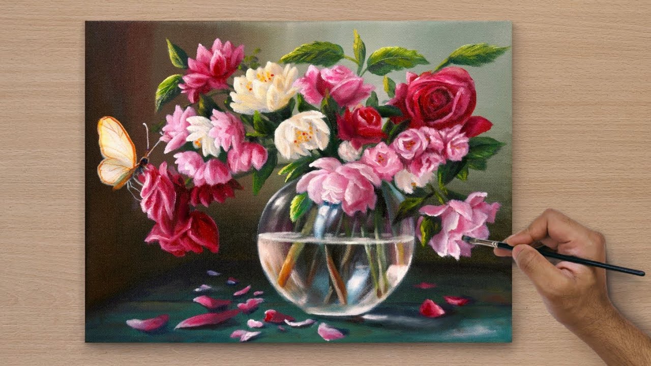 Painting a Beautiful Vibrant Flower Bouquet / Acrylic painting / Art paintings