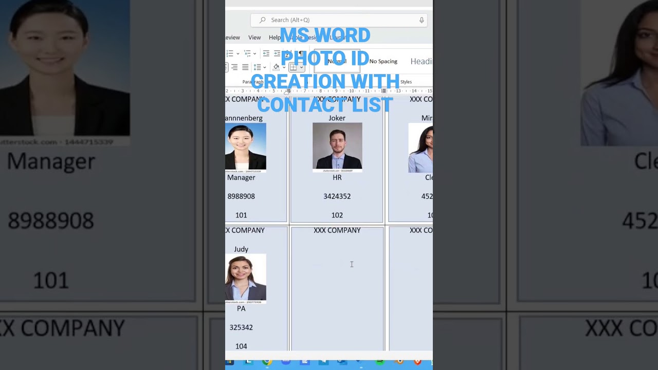 Ms Word Mail Merge to create Photo Id