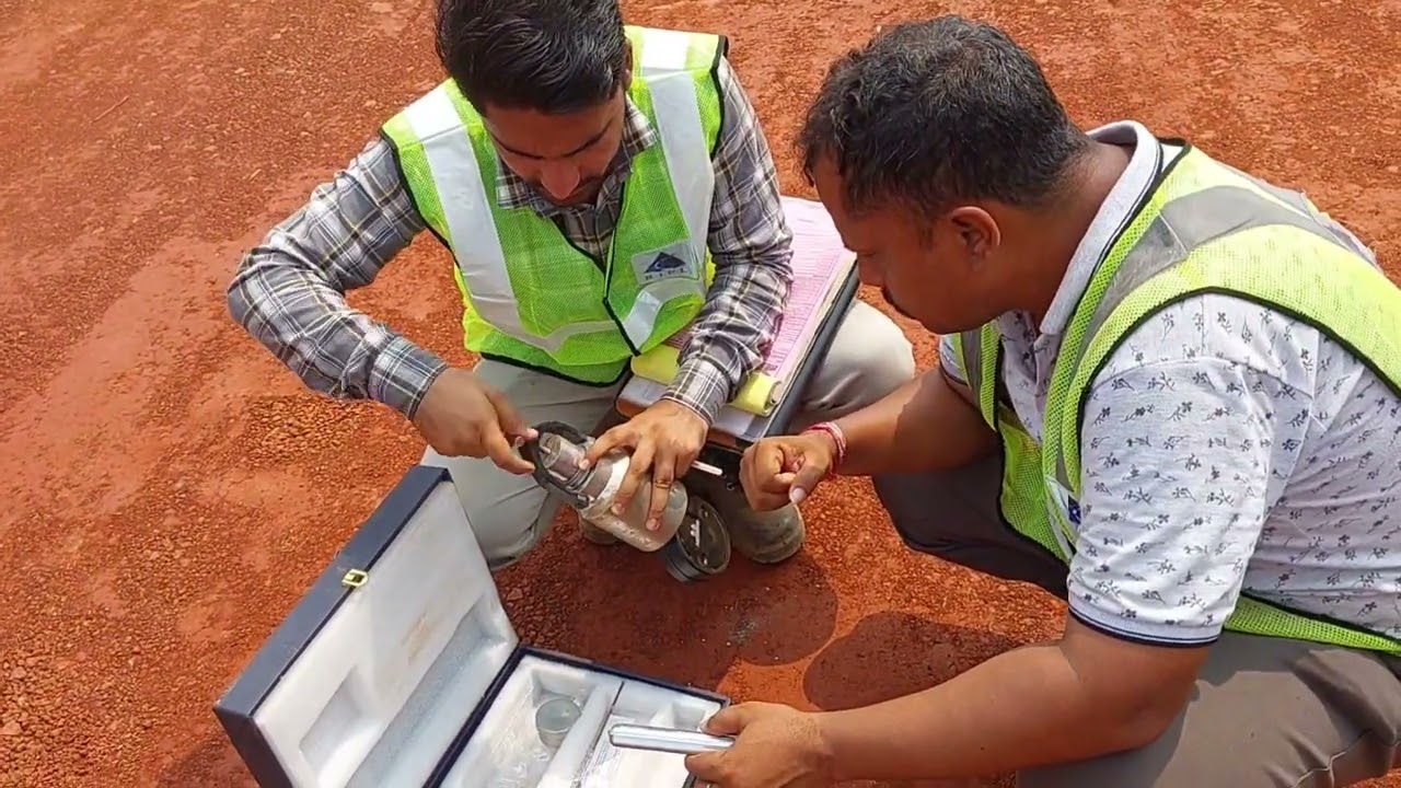 Field density testing (soil compaction test) sand replacement method