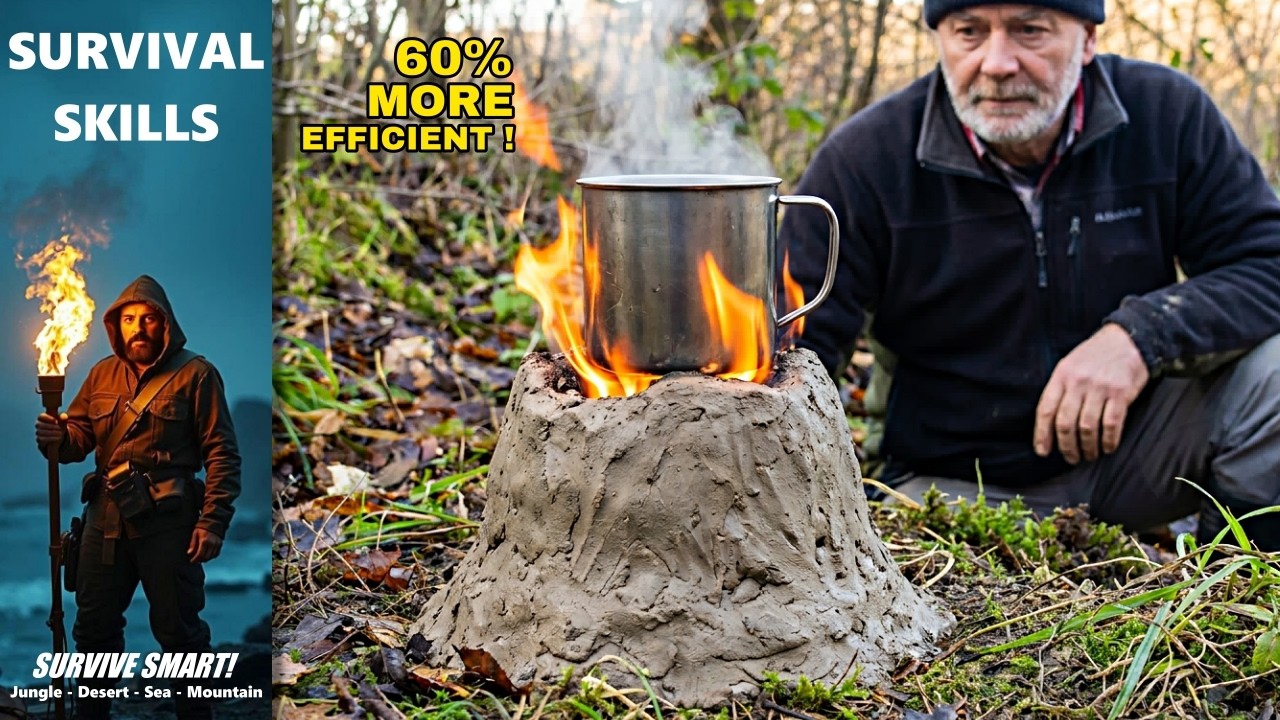 60% More Efficient! Build This Clay Survival Stove 🔥