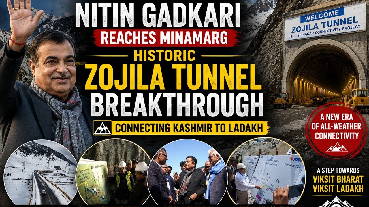 Union Minister Nitin Gadkari Reaches Minamarg | Historic Zojila Tunnel Breakthrough .