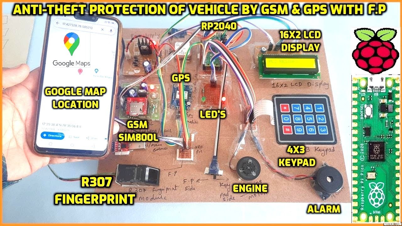 Защита автомобиля от угона с помощью GSM и GPS с проверкой отпечатков пальцев с помощью Raspberry Pi Pico