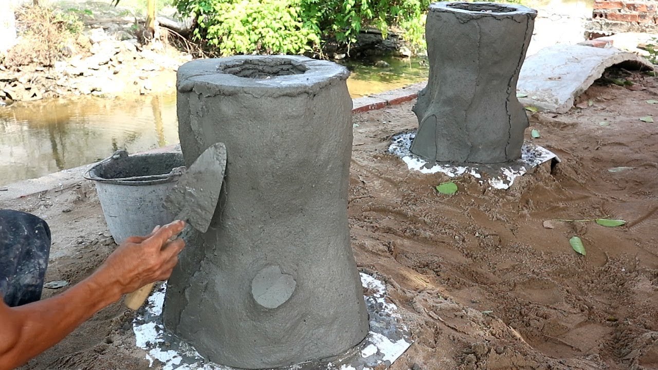 Ideas Build Creative A Beautiful Pot From Cement | Techniques Wooden Imitation Paint Unique