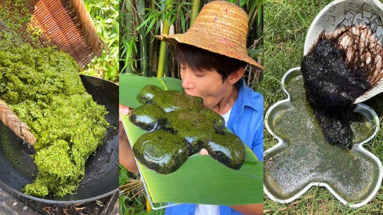 A cake made of duckweed| Chinese Mountain Forest Life And Food #MoTiktok #Fyp