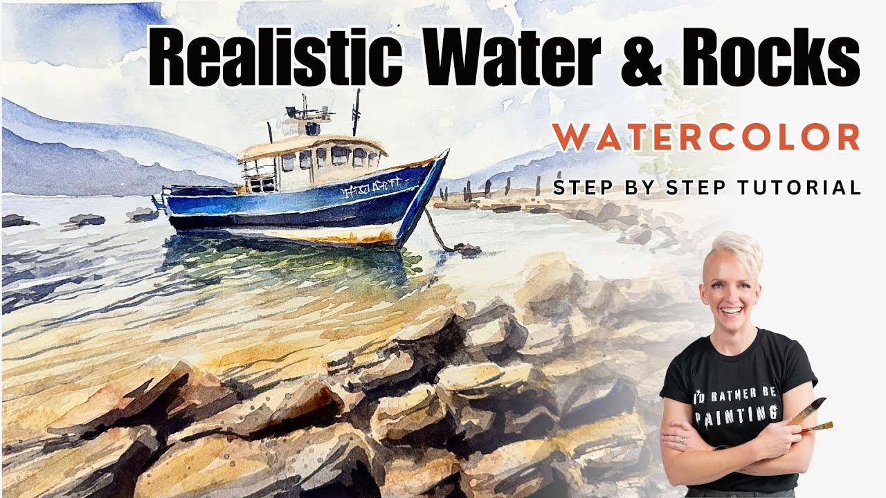 How to Paint Realistic Water & Rocks in Watercolor (with a Boat)