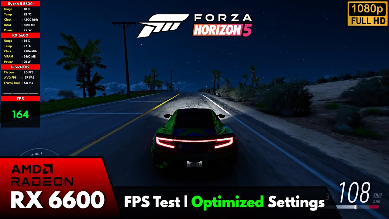 Forza Horizon 5 | RX 6600 FPS Test | 1080p Optimized Settings 2025