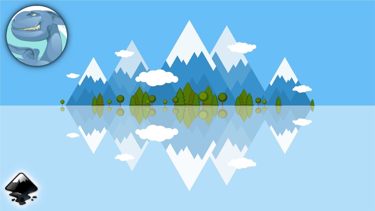 Landscape with mountains. Using basic shapes in Inkscape.