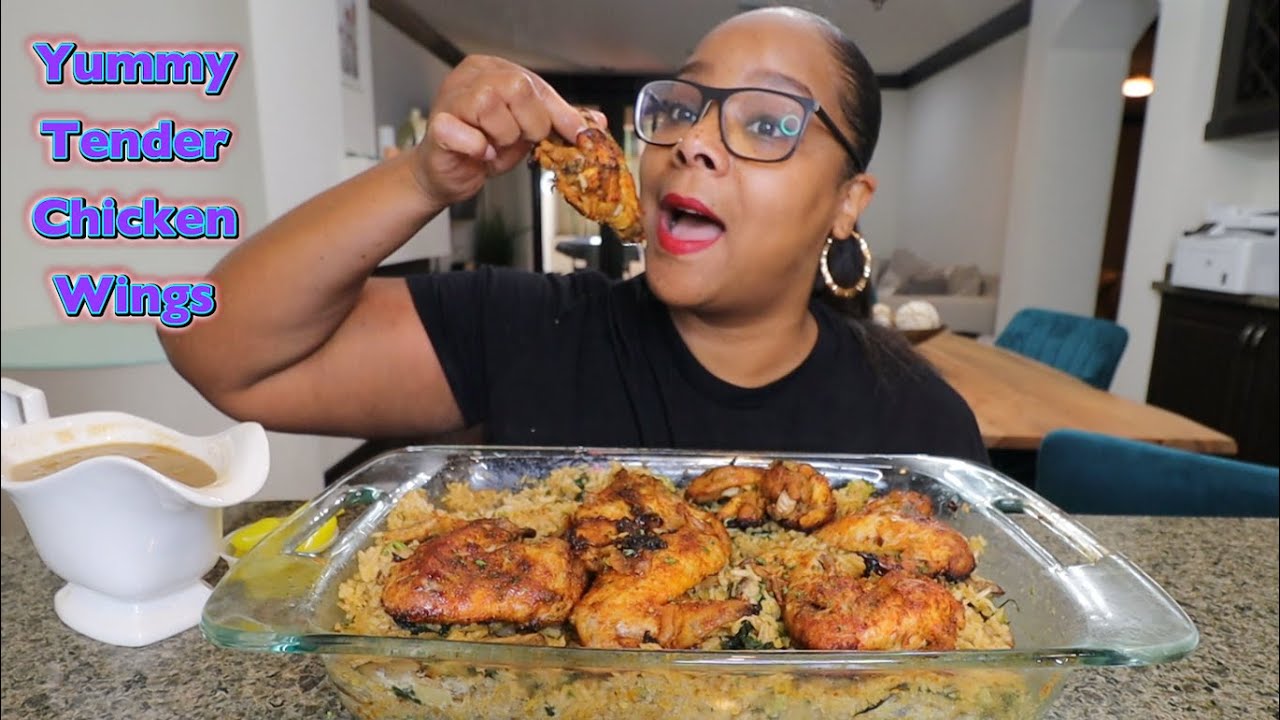 HOMEMADE FALL OFF THE BONE BAKED CHICKEN WINGS AND GRAVY MUKBANG!